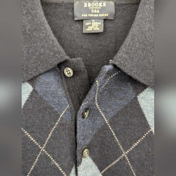 Brooks Brothers Lana Fine Merino Argyle Sweater MEN'S L Collar Italian Woo Navy - Picture 4 of 8